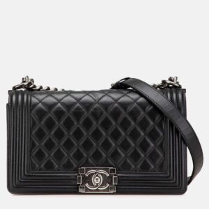 Chanel Black Old Medium Quilted Lambskin Boy Flap