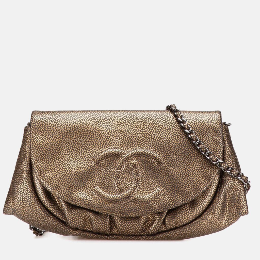luxury-women-chanel-used-handbags-p1167333-020 Chanel Gold CC Metallic Caviar Half Moon Wallet on Chain
