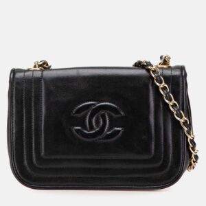 Chanel Black CC Stitched Lambskin Flap