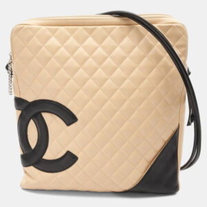 Chanel Cambon Line Beige/Black Leather Large Pochette Shoulder Bag