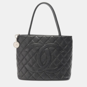 Chanel CC Medallion Black Grained Calfskin Leather Tote SHW