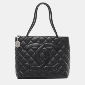 Chanel Medallion Black Grained Calfskin Leather Tote Bag