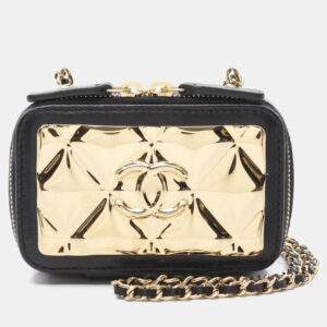 Chanel Mini Black Lambskin Leather Vanity Shoulder Bag