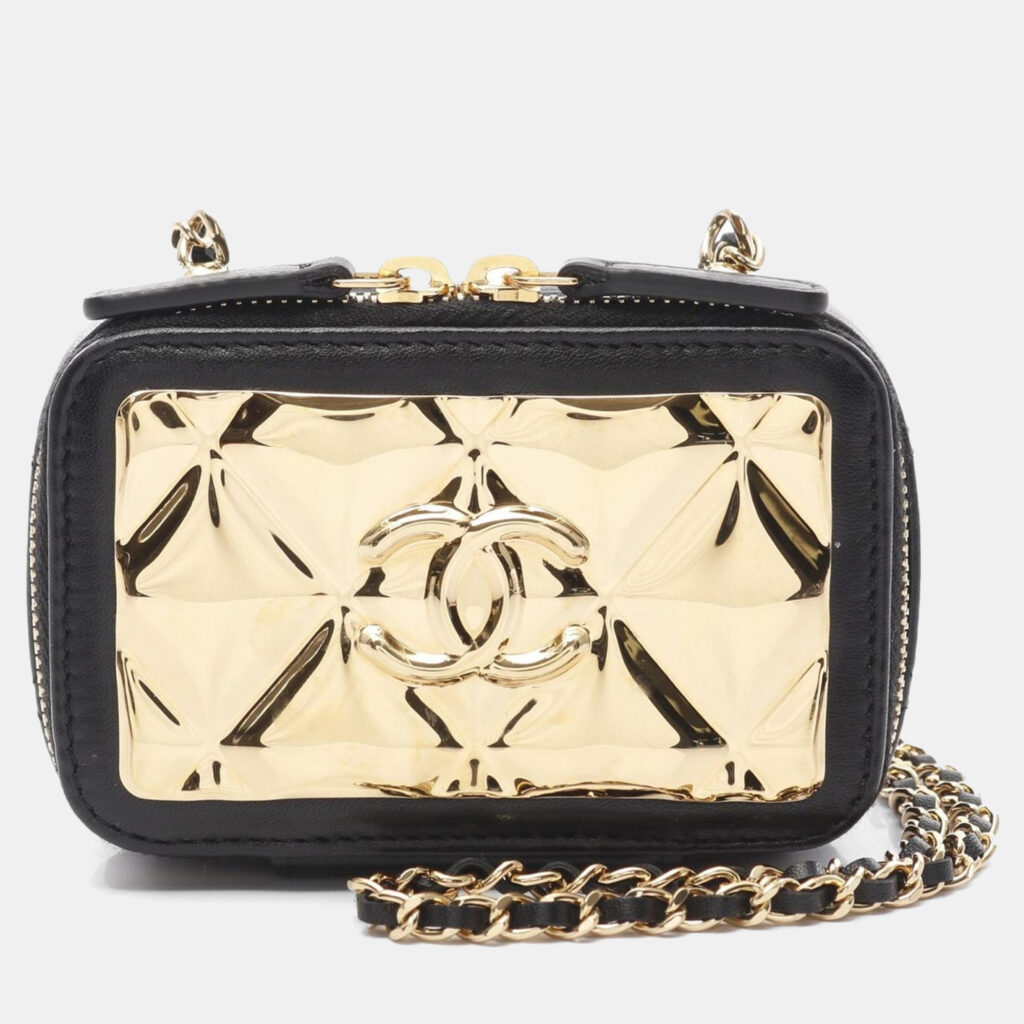 luxury-women-chanel-used-handbags-p1167584-006 Chanel Mini Black Lambskin Leather Vanity Shoulder Bag