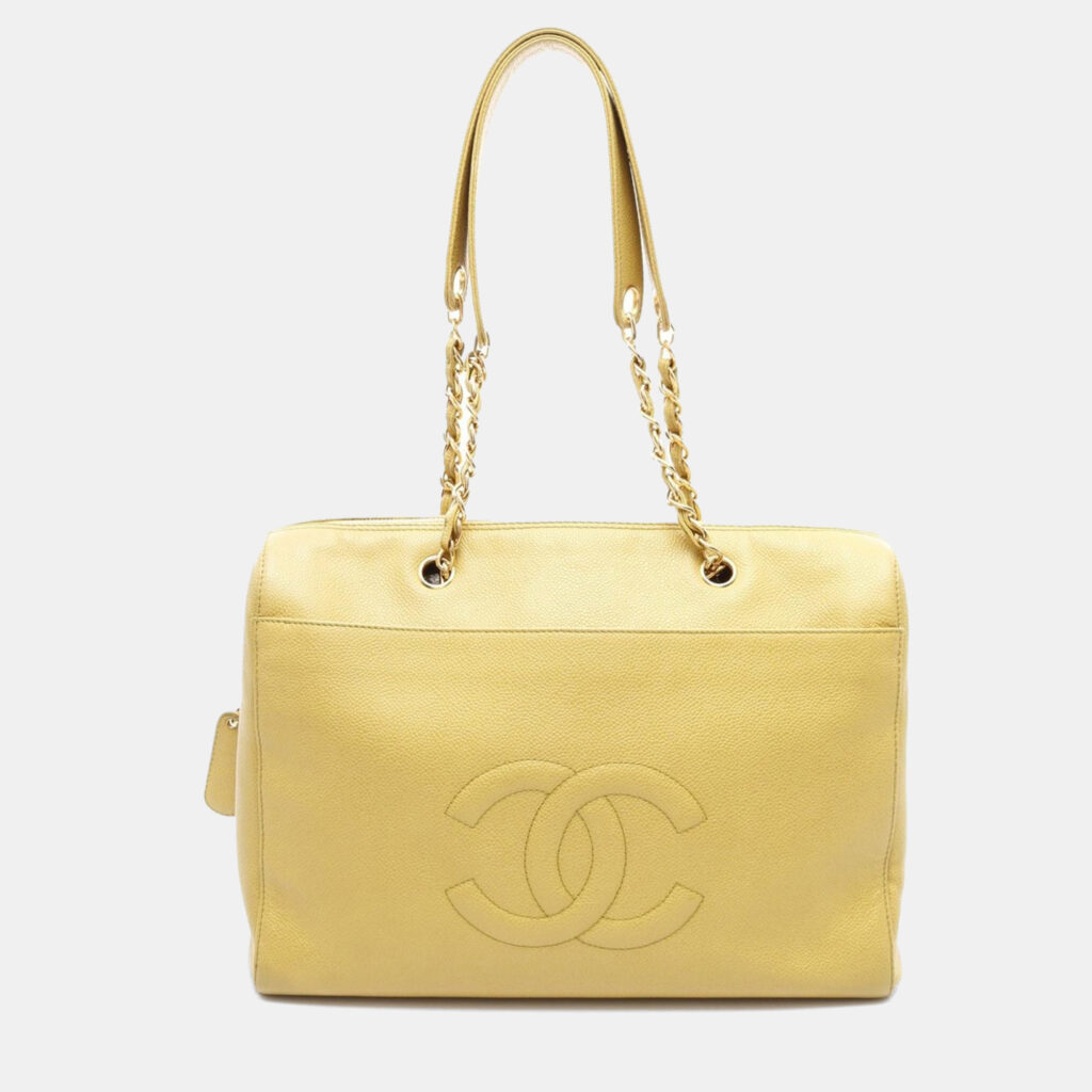luxury-women-chanel-used-handbags-p1167586-002 Chanel CC Coco Mark Green Grained Calfskin Leather Chain Shoulder Bag GHW