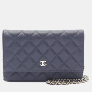 Chanel Navy Leather Classic Wallet on Chain