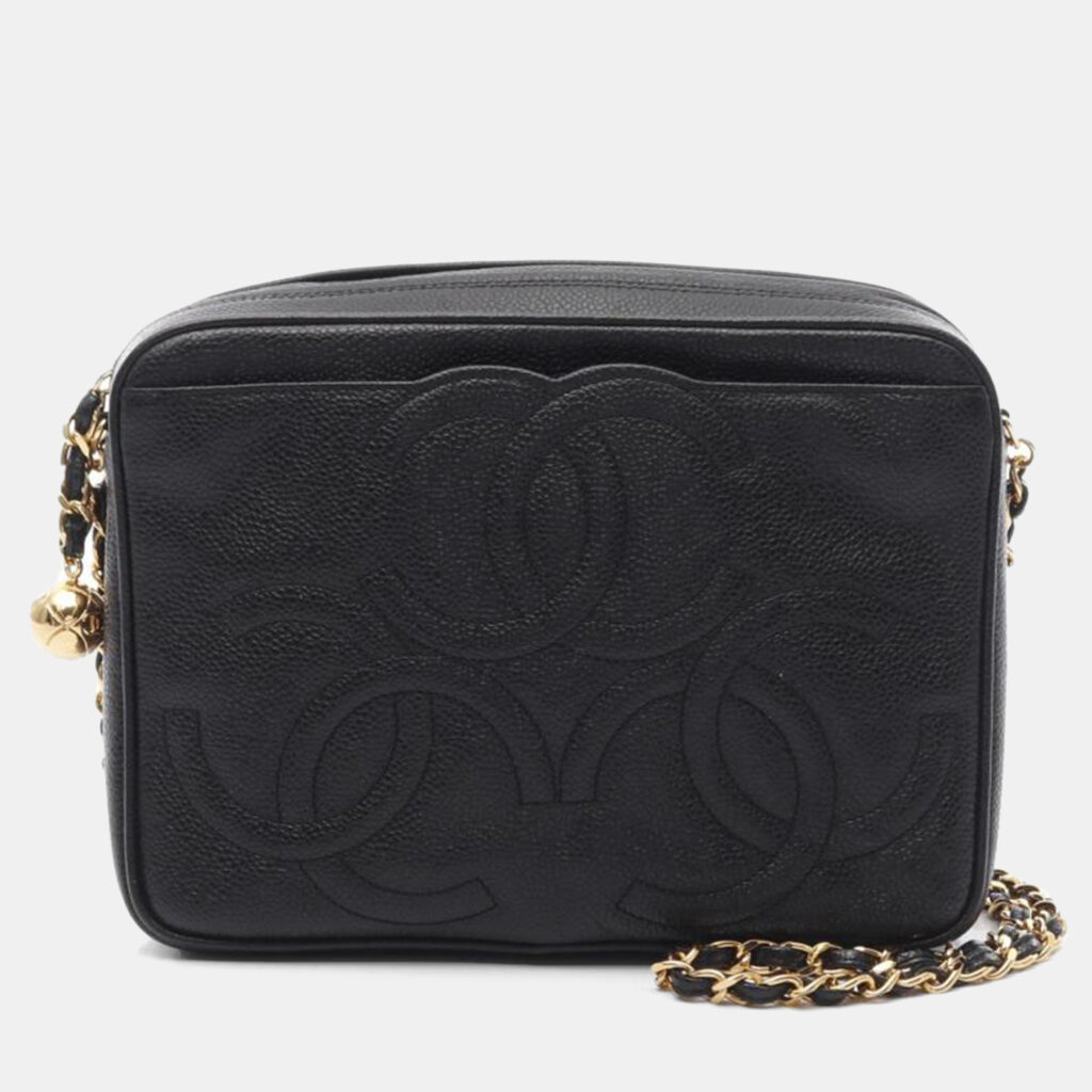 luxury-women-chanel-used-handbags-p1167616-009 Chanel Triple CC Black Leather Chain Camera Bag