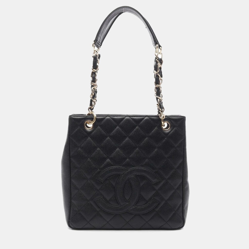 luxury-women-chanel-used-handbags-p1167617-003 Chanel PST Black Leather Tote Bag