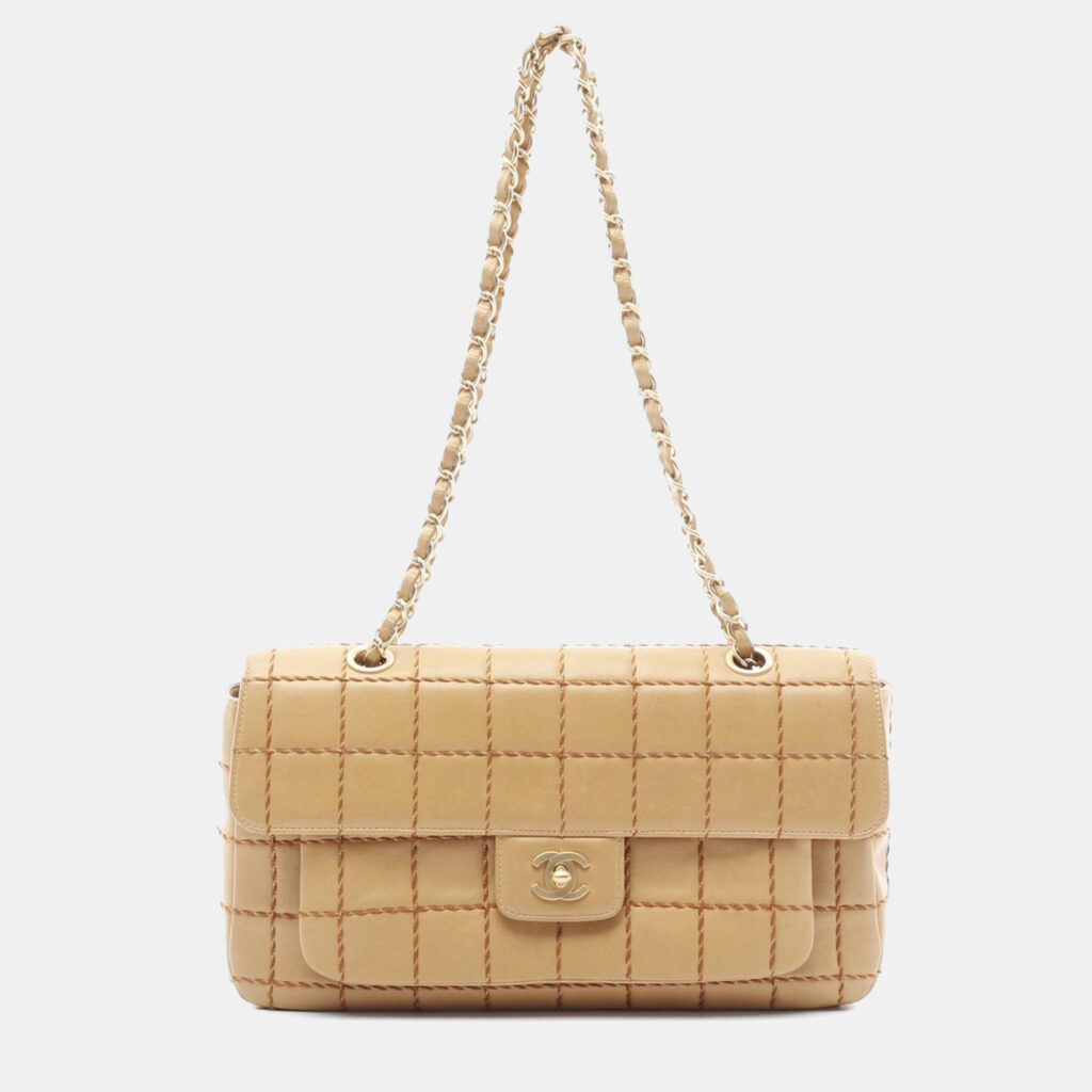 luxury-women-chanel-used-handbags-p1167619-004 Chanel Single Flap Medium Beige Lambskin Square Stitched Shoulder Bag