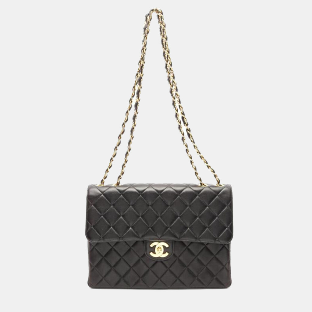 luxury-women-chanel-used-handbags-p1167623-010 Chanel Jumbo Single Flap Black Lambskin Shoulder Chain Bag