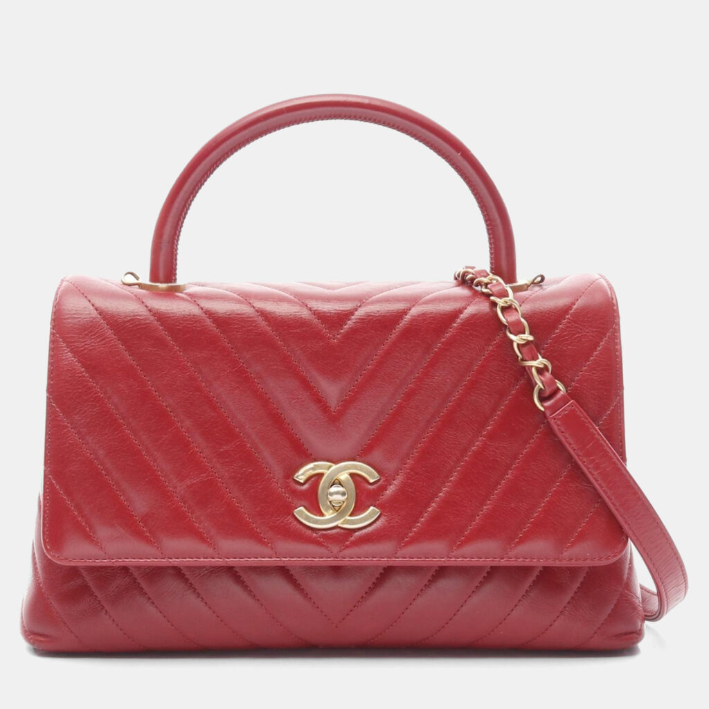 luxury-women-chanel-used-handbags-p1167625-002 Chanel Coco Handle Red V Stitch Leather Top Handle Bag
