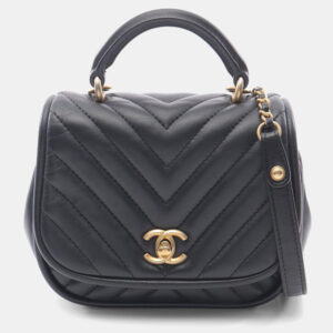 Chanel Single Flap Mini Black Reverse Chevron Lambskin Top Handle Bag