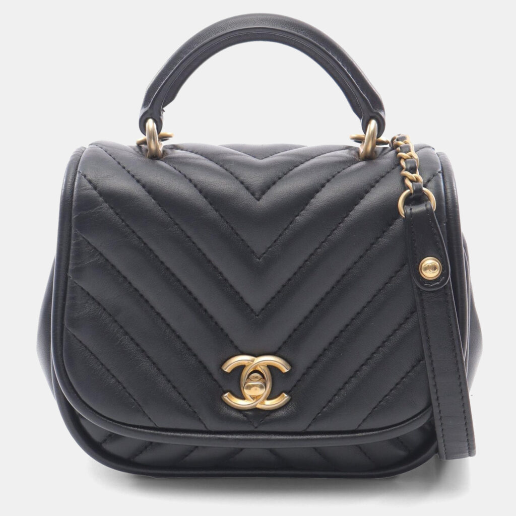 luxury-women-chanel-used-handbags-p1167633-001 Chanel Single Flap Mini Black Reverse Chevron Lambskin Top Handle Bag
