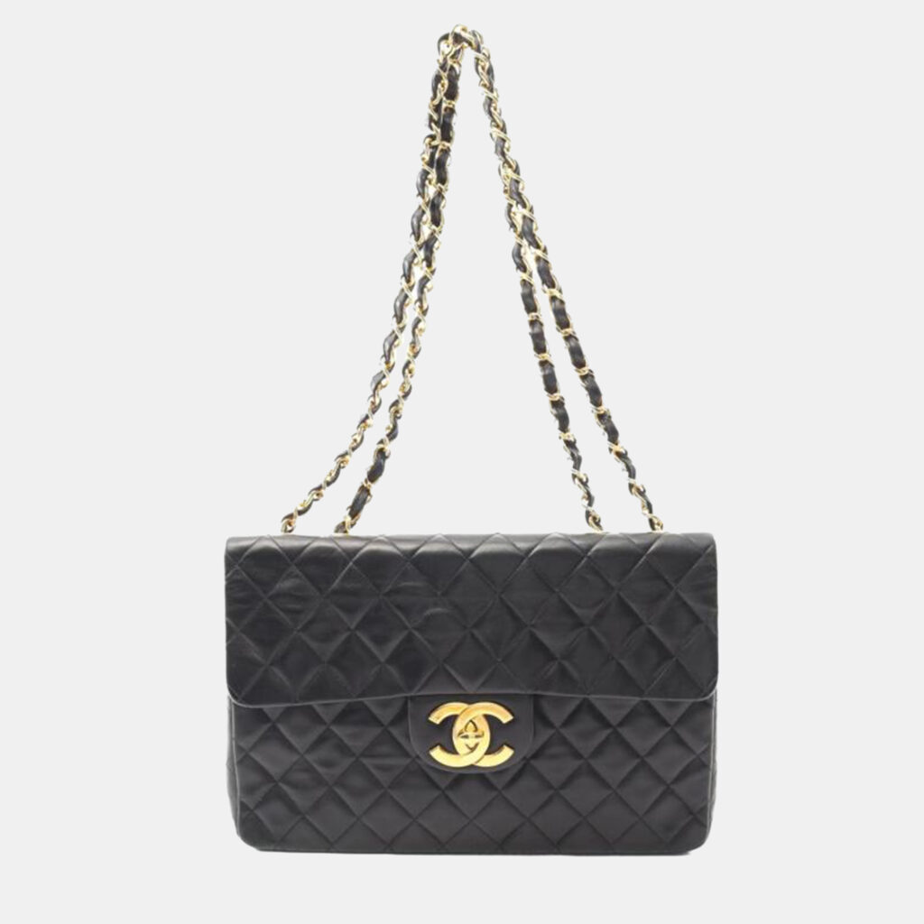 luxury-women-chanel-used-handbags-p1167645-009 Chanel Jumbo Flap Vintage Black Lambskin Shoulder Bag
