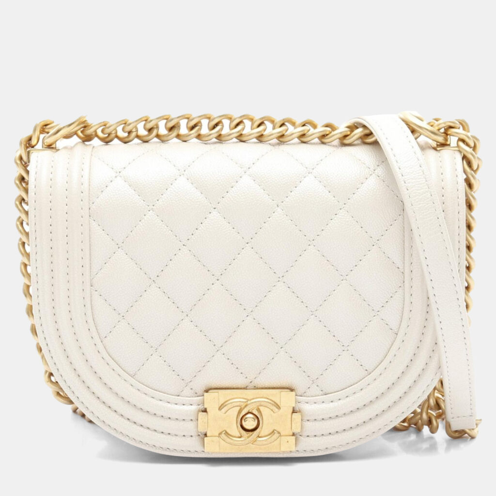 luxury-women-chanel-used-handbags-p1167651-002 Chanel Mini Messenger White Quilted Caviar LeatherBag
