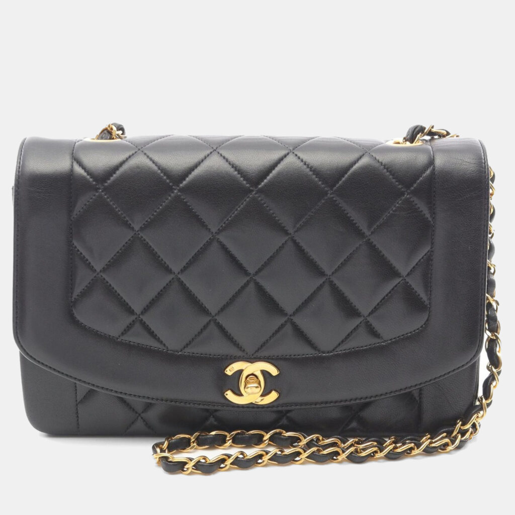luxury-women-chanel-used-handbags-p1167655-021 Chanel Diana Flap Black Lambskin Leather Shoulder Bag