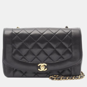 Chanel Diana Flap Black Lambskin Leather Shoulder Bag