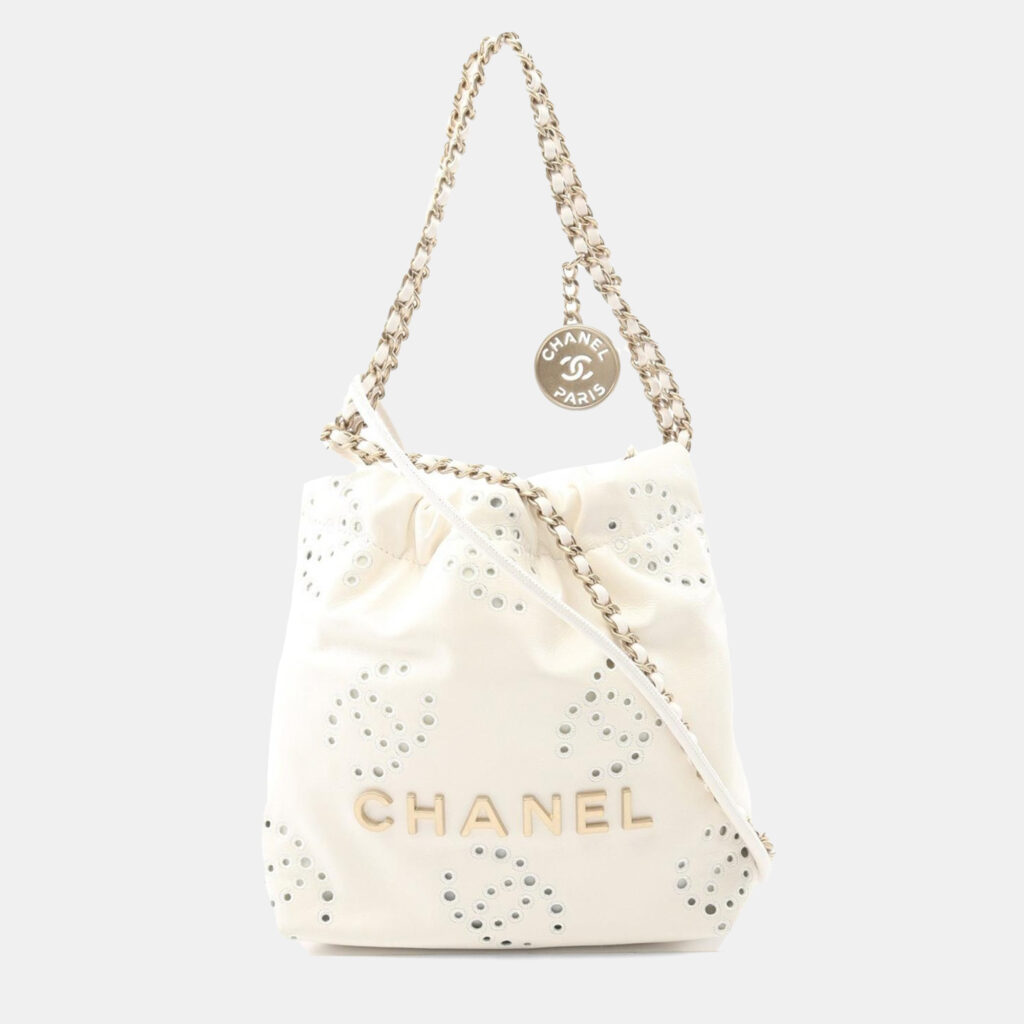 luxury-women-chanel-used-handbags-p1167670-003 Chanel 22 Mini White Leather Crossbody Bag