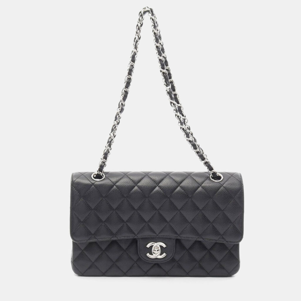 luxury-women-chanel-used-handbags-p1167674-002 Chanel Classic Double Flap Black Leather Shoulder Bag