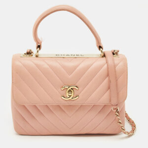 chanel pink quilted leather small trendy cc top handle bag