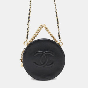 Chanel Round Black Leather Chain Shoulder Bag