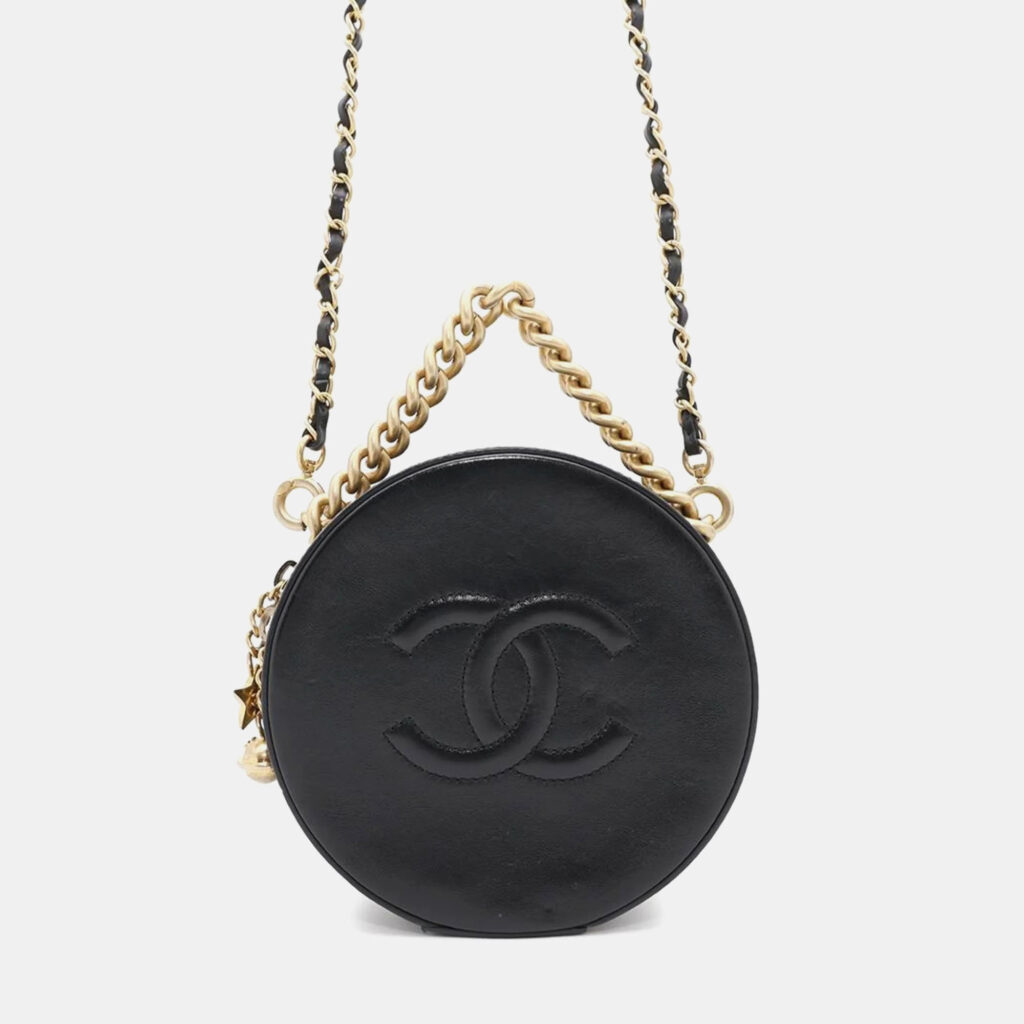 luxury-women-chanel-used-handbags-p1167908-005 Chanel Round Black Leather Chain Shoulder Bag