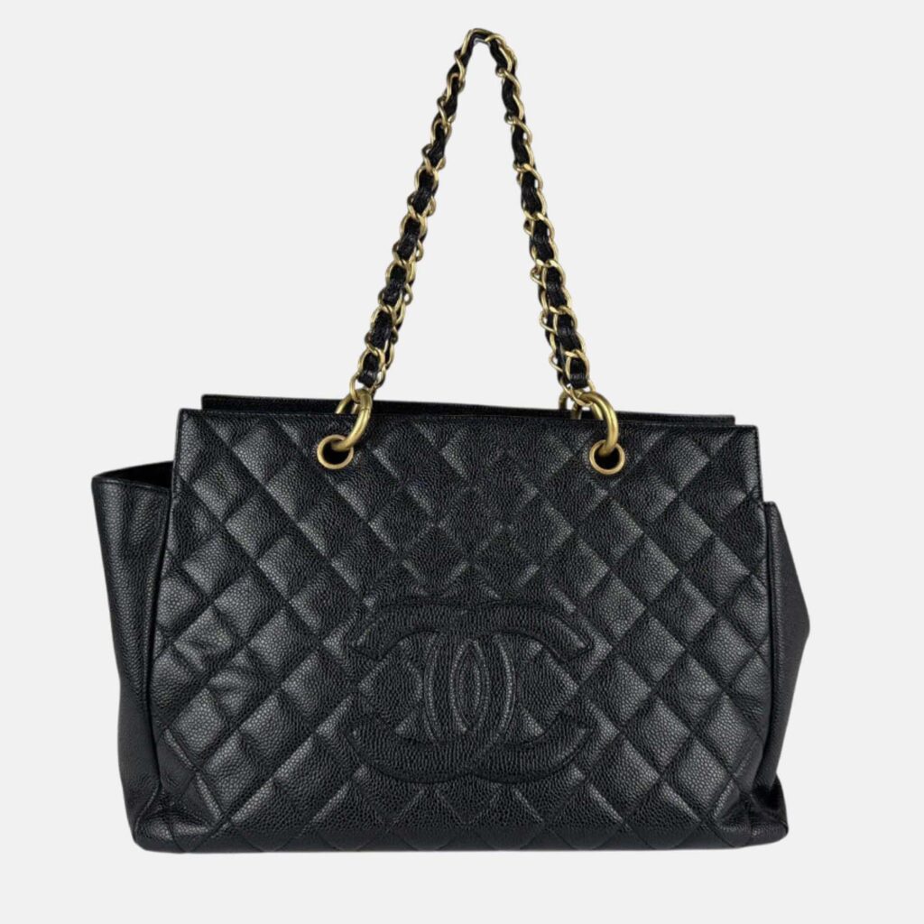 luxury-women-chanel-used-handbags-p1167929-003 Chanel CC Timeless Black Leather Tote Bag