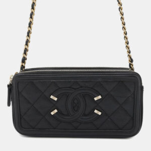 Chanel CC Filigree Black Caviar Skin Wallet On Chain