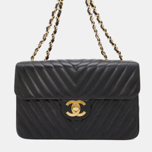 Chanel Chevron Black Caviar Leather Shoulder Bag