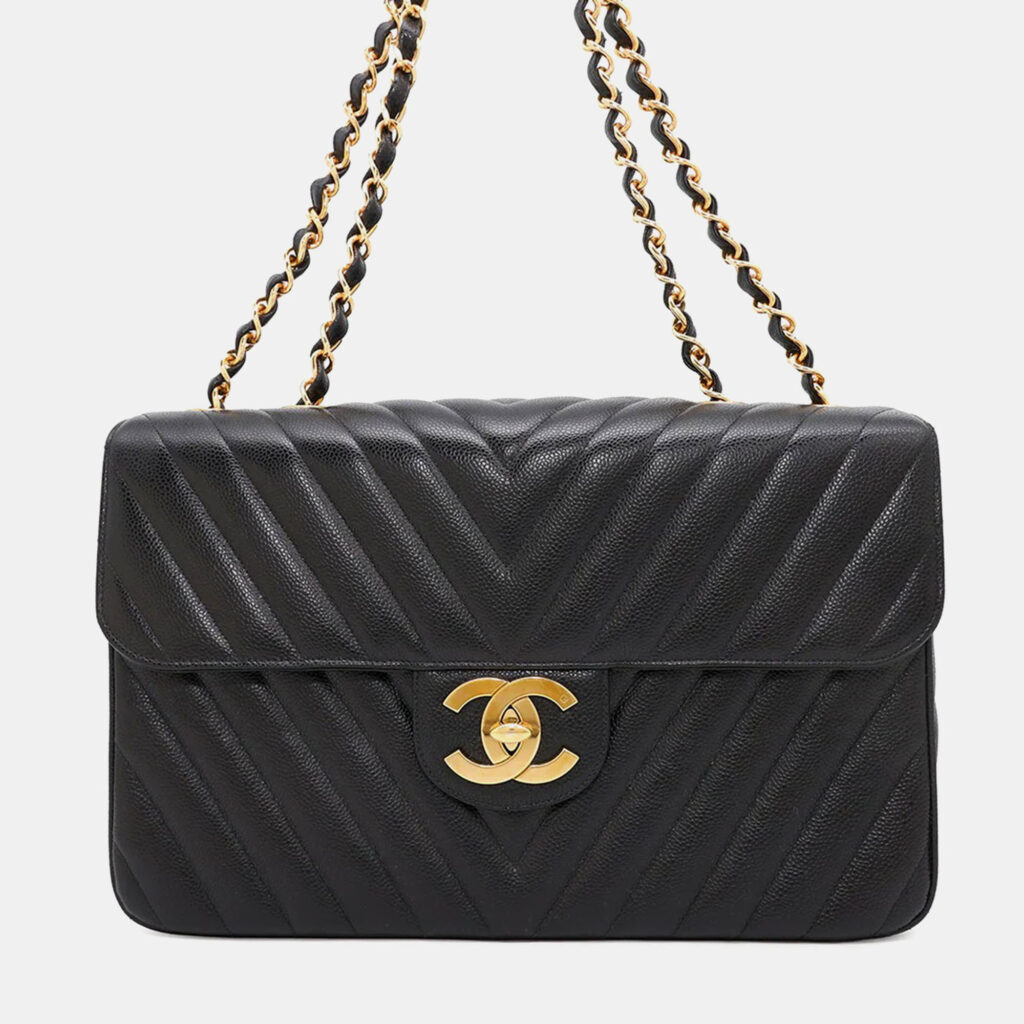 luxury-women-chanel-used-handbags-p1168446-007 Chanel Chevron Black Caviar Leather Shoulder Bag