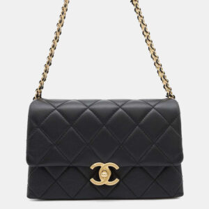 Chanel Small Flap Black Calf Leather Shoulder Bag