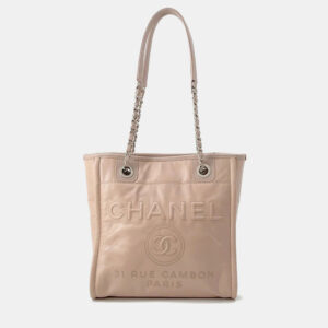 Chanel Deauville PM Pink Leather Caviar Leather Chain Tote Bag
