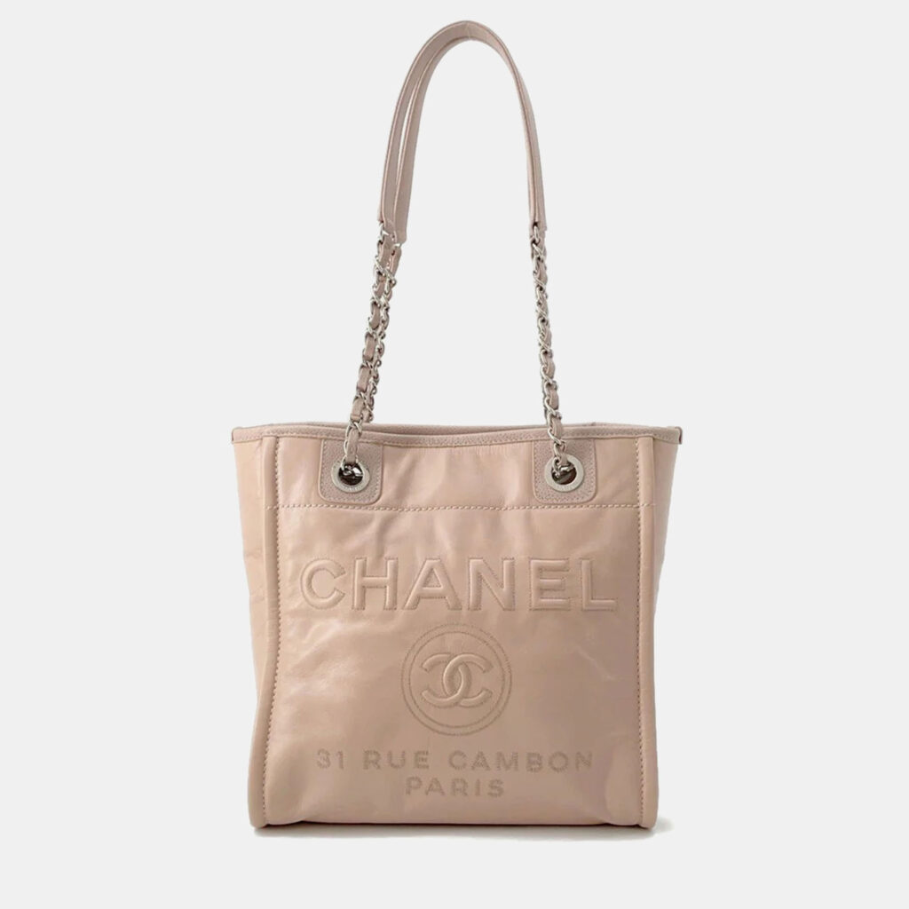 luxury-women-chanel-used-handbags-p1168537-010 Chanel Deauville PM Pink Leather Caviar Leather Chain Tote Bag