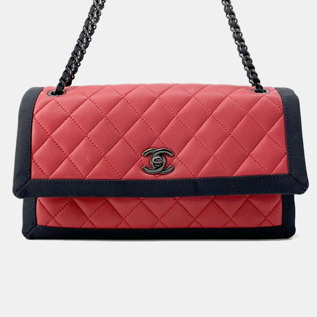 luxury-women-chanel-used-handbags-p1168539-009 Chanel Matelasse Red/Black Lambskin Chain Shoulder Bag
