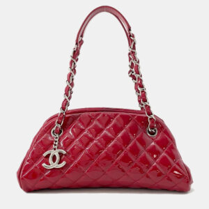 Chanel Mademoiselle Red Patent Leather Chain Bowling Bag