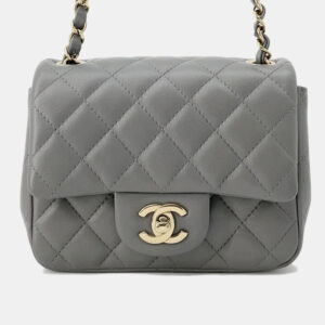 Chanel Gray Lambskin Mini Matelasse Chain Shoulder Bag