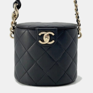 Chanel Matelasse Black Lambskin Chain Vanity Bag