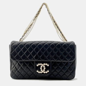 Chanel Matelasse Pearl CC Black Lambskin Logo Shoulder Bag