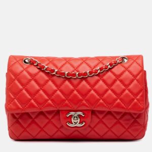 Chanel Red Medium Classic Lambskin Double Flap