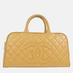 Chanel Bowling Beige Caviar Leather Top Handle Bag
