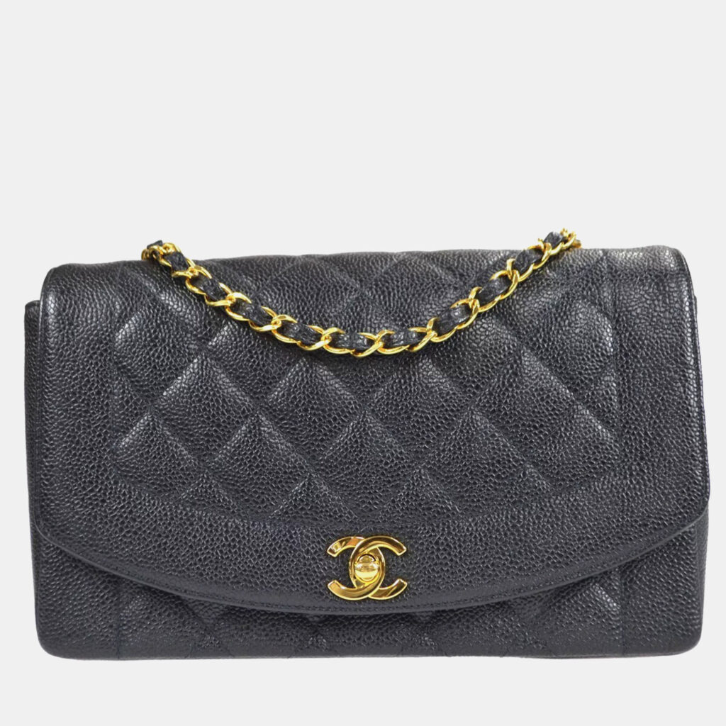 luxury-women-chanel-used-handbags-p1168695-015 Chanel Diana Medium Black Leather Chain Shoulder Bag