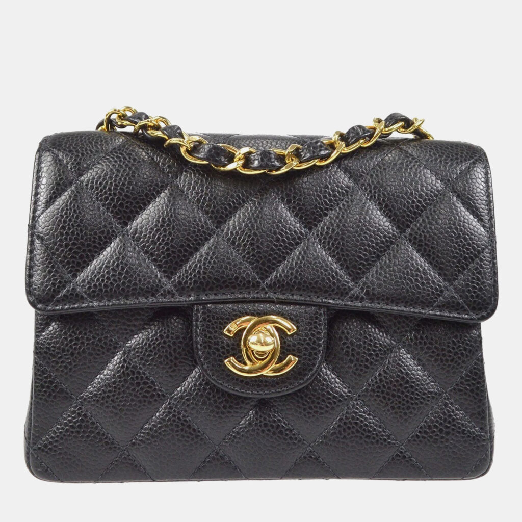 luxury-women-chanel-used-handbags-p1168696-002 Chanel Classic Square Flap Mini Black Caviar Leather Shoulder Bag