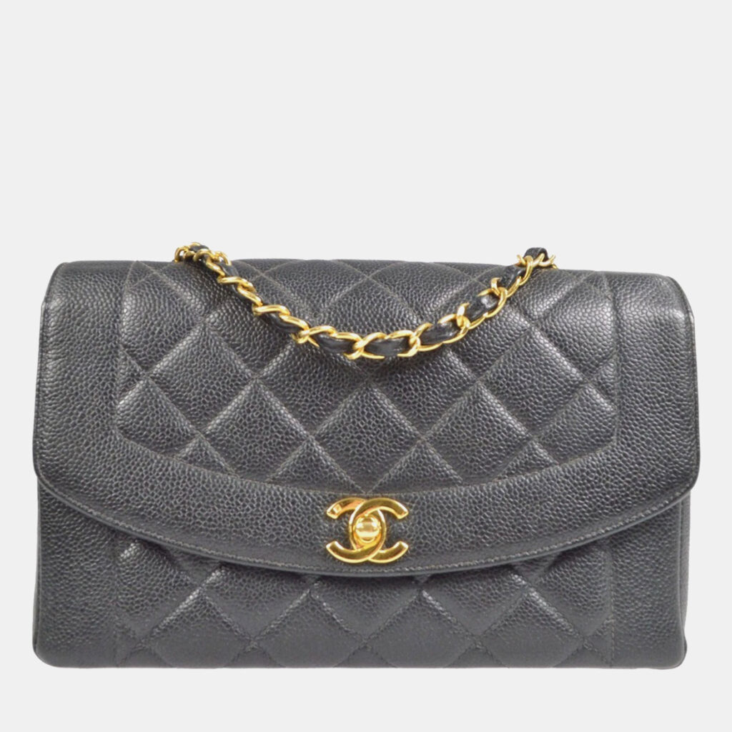 luxury-women-chanel-used-handbags-p1168697-013 Chanel Diana Medium Black Caviar Leather Chain Shoulder Bag