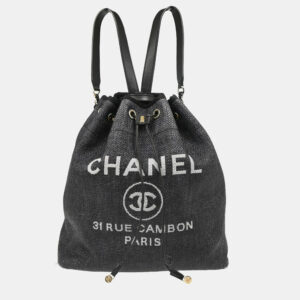 Chanel Deauville Black Straw Bucket Backpack