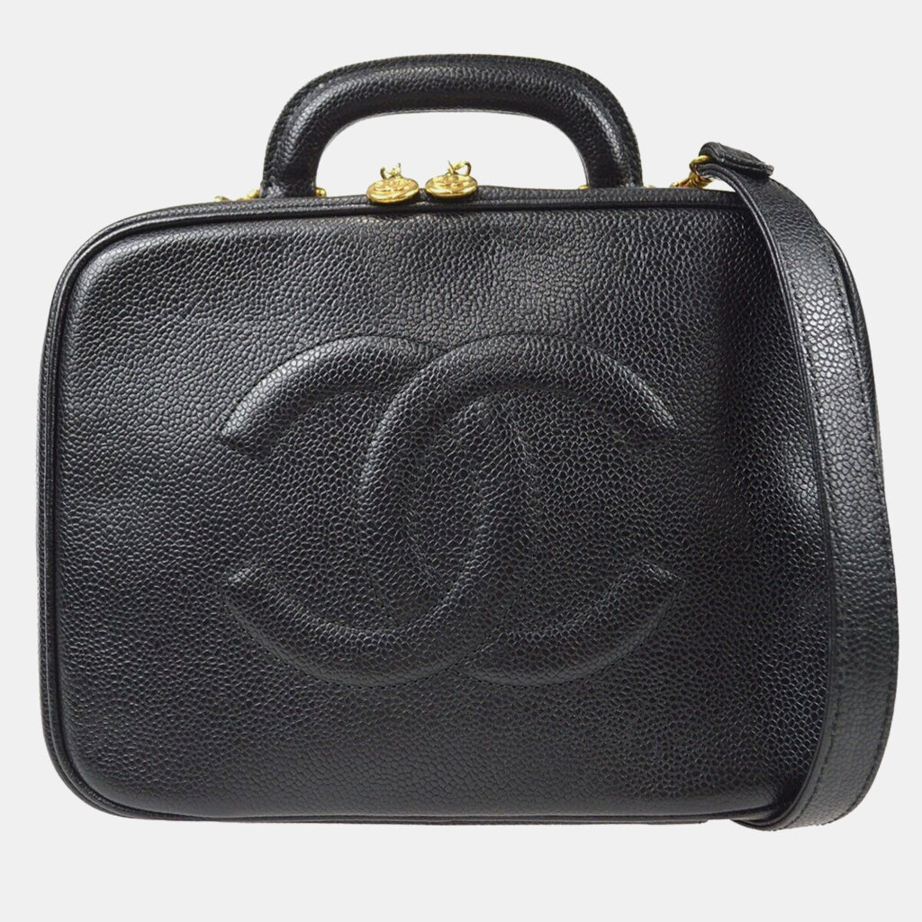 luxury-women-chanel-used-handbags-p1168773-008 Chanel Vintage Timeless Zip Around Black Caviar Vanity Case