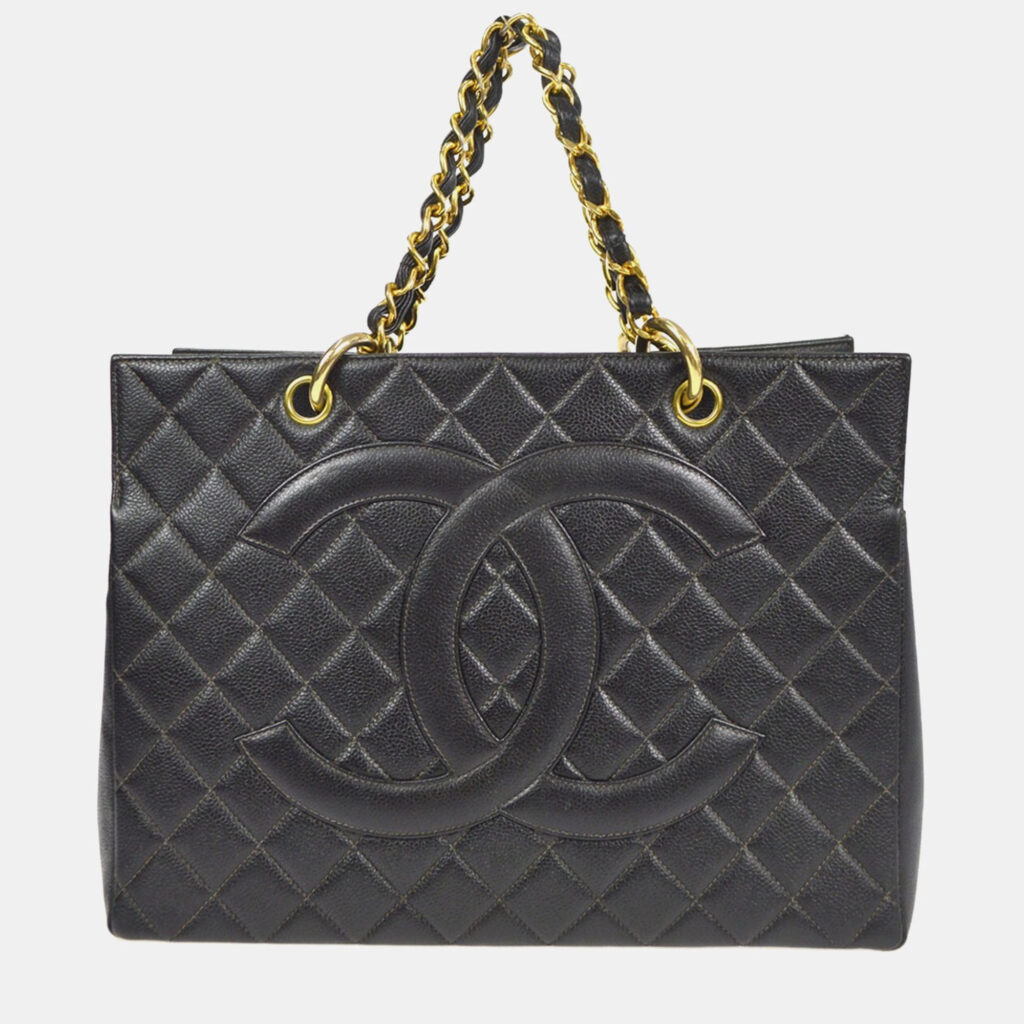 luxury-women-chanel-used-handbags-p1168783-005 Chanel CC Timeless Black Calfskin Chain Tote Bag