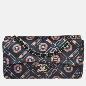 Chanel Classic Single Flap Black Satin Lipstick Shoulder Bag