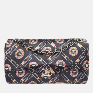 Chanel Lipstick Classic Single Flap Black/Pink Satin Shoulder Bag