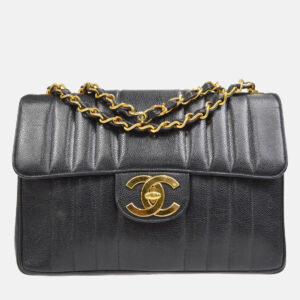 Chanel Black Calfskin Jumbo Mademoiselle Classic Flap Bag