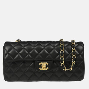 Chanel East West Black Lambskin Shoulder Bag